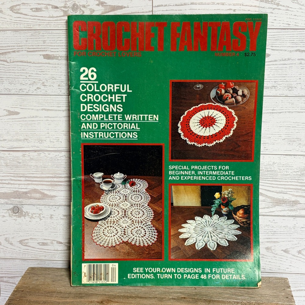 Vtg Crochet Fantasy Magazine February 1983 Issue 4 26 Doily Patterns DMC Ad